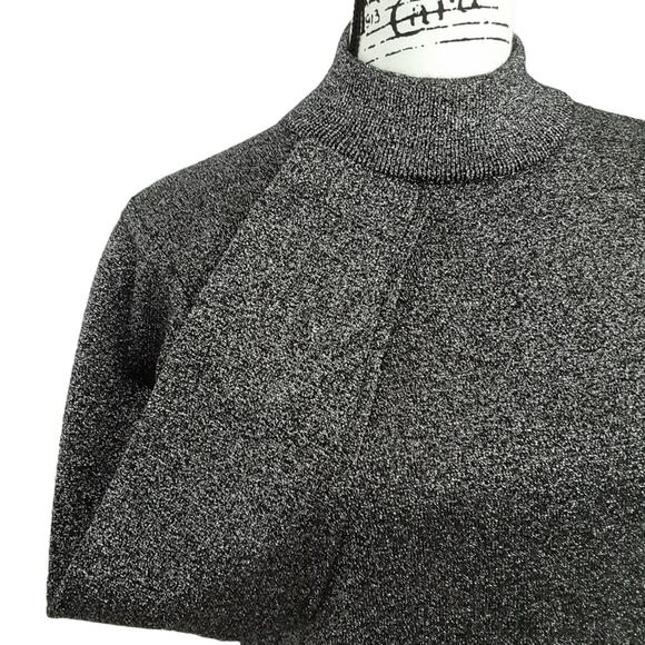 Vintage 1990s Merino Wool Blend Mock Neck Sweater Silver Metallic Quiet Luxury - Picture 3 of 11